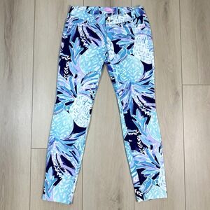 Lilly Pulitzer Blue Print Skinny Pants Women's 0 Pineapple Pattern Stretch 28x5.